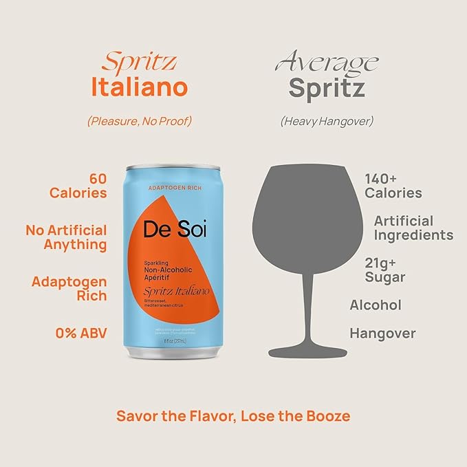 De Soi Soiree Set (Tres Rose + Spritz Italiano) Mocktails NA Drinks 8 fl oz (12-pack) - Adaptogen Drink, Sparkling Drink with Calming Botanicals, Mocktail Drinks, Gluten Free, No Artificial Flavors