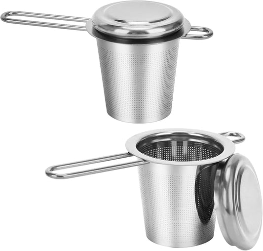 2pcs Tea Infuser, Stainless Steel Tea Strainer Fine Mesh Tea Diffuser with Double Long Handles Loose Leaf Tea Steeper for Mugs Cups Teapots (Silver)