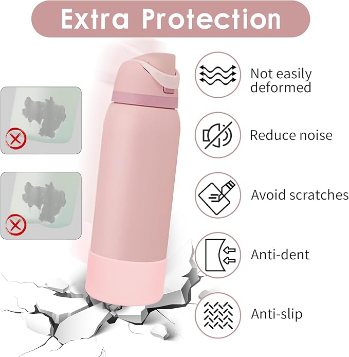 2PCS Silicone Water Bottle Boot, Compatible with Owala 24oz 32oz 40oz, Protective Anti-Scratch & Anti-Dent No Noise Sleeve Cover for FreeSip/Twist/Flip Water Bottles (Rose Quartz, 32oz)