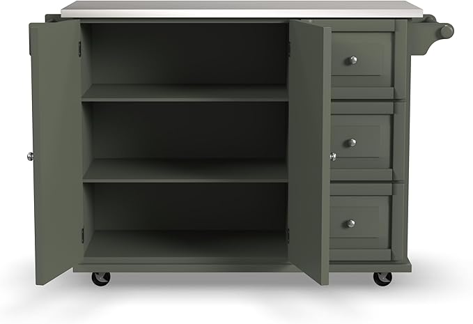 Homestyles Mobile Kitchen Island Cart with Stainless Steel Top, Sage Green
