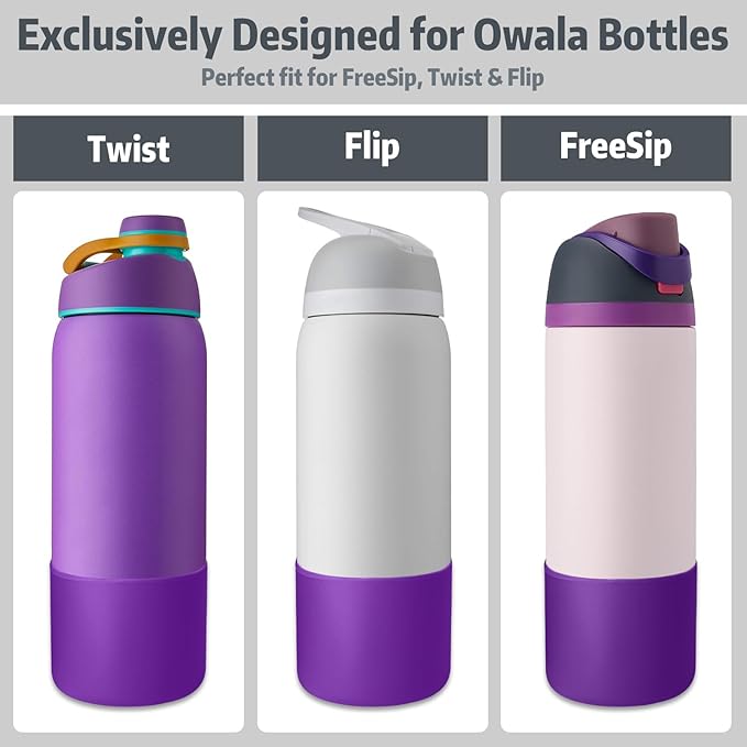 Silicone Boot for Owala 24oz Water Bottle – Anti-Slip Protective Cover, Bottle Boot, Base Cover Compatible with FreeSip, Sleeve for Stainless Steel Tumblers (Purple, 24OZ)
