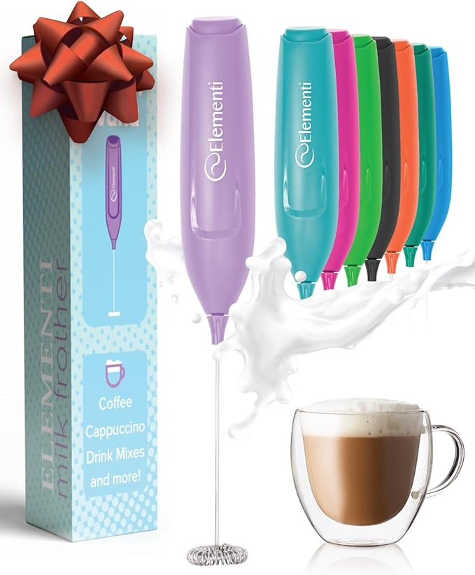 Elementi Powerful Frother Wand – Lightweight Milk Frother & Drink Mixer Handheld, Matcha Whisk for Dreamy Lattes, Powerful Coffee Mixer Wand & Blender Stirrer for Creamy Cappuccinos at Home (Lavender)