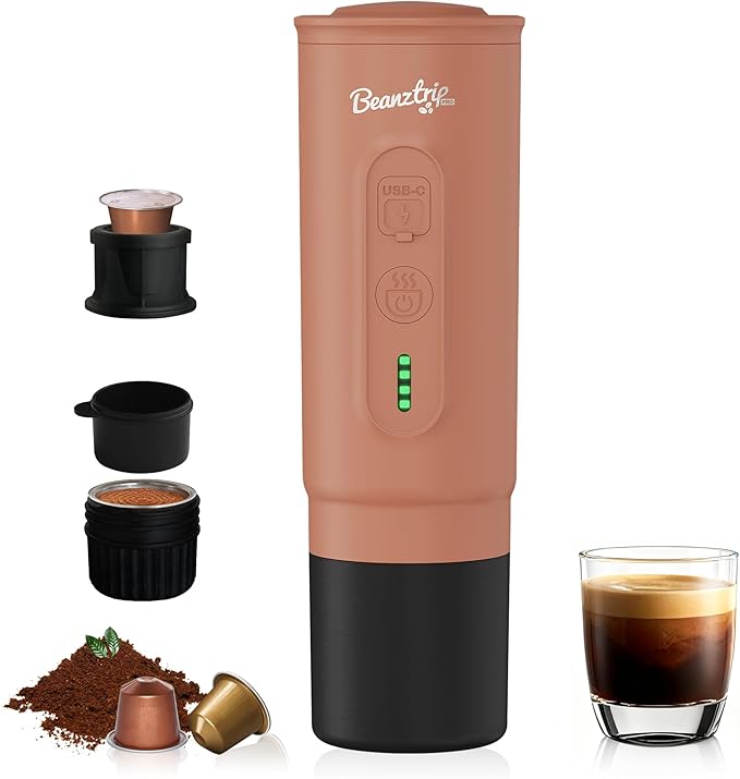 H02PRO Travel Coffee Maker, Portable Espresso Machine for Camping, 20 Bar Mini Coffee Maker Compatible with NS Capsule & Ground Coffee, Battery Operated Self-heating Car Coffee Machines for Travel