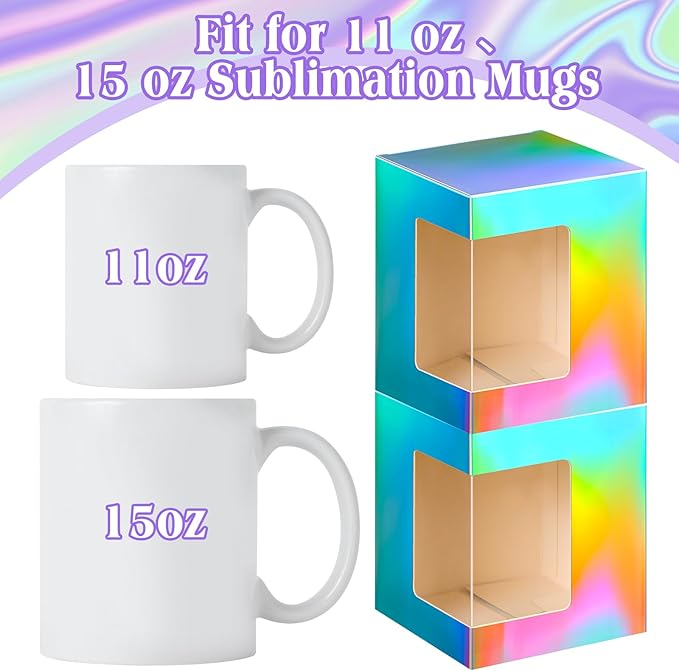 Harloon 24 Pcs Mug Boxes for Gifts Coffee Box for Blanks Sublimation Mugs Packaging 11oz, 12oz, 15oz Transparent Ceramic Coffee Cups Gift Box(Laser Color)