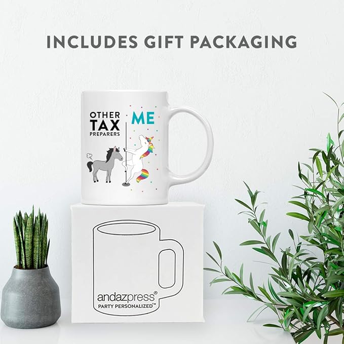 Andaz Press Funny Quirky 11oz. Ceramic Coffee Tea Mug Thank You Gift, Other Tax Preparers Me, Horse Unicorn, 1-Pack