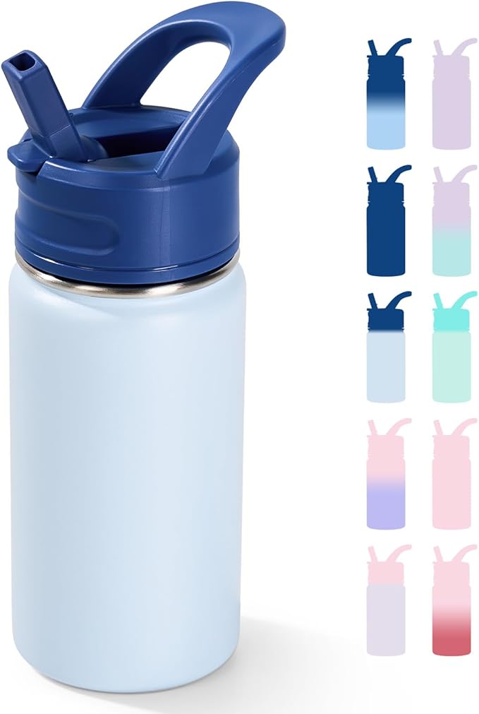 12oz Kids Water Bottle for School, Toddler Bottles with Straws, Stainless Steel Vacuum Insulated Water Bottle for Boys&Girls, Leak-Proof, BPA-Free, Hope