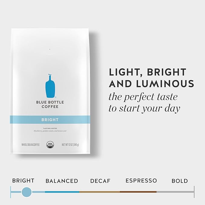 Blue Bottle Whole Bean Organic Coffee, Bright, Light Roast, Bag,12 Ounce (Pack of 2)