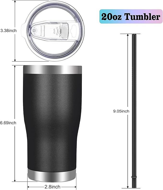 VEGOND 20oz Tumbler Stainless Steel Tumbler Cup with Lid And Straw Vacuum Insulated Double Wall Travel Coffee Mug(Black 1 Pack)