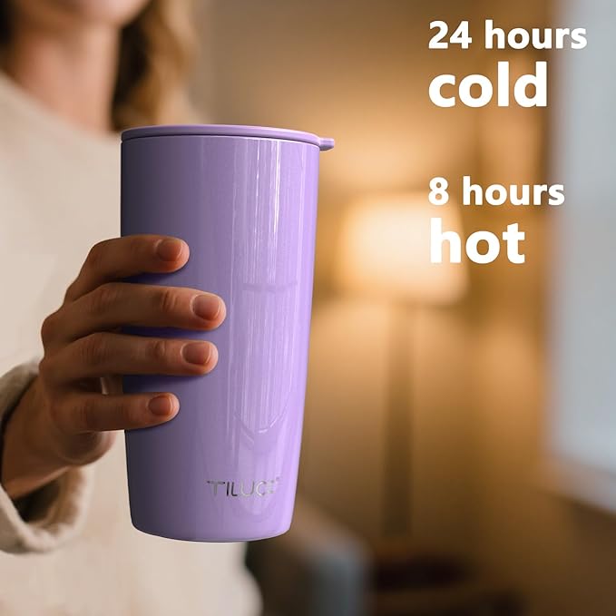 TILUCK 20 oz Tumbler with Lid, Double-Walled Vacuum Insulated Travel Coffee Mug, Durable Stainless Steel Coffee Tumbler (Lavender, 20oz)