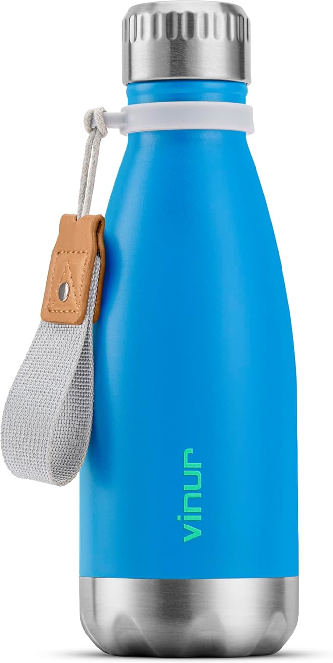 VINUR 12 oz Water Bottle for Kids-Stainless Steel Insulated Water Bottle for School-Cola Shape Leak Proof Travel Flask for Girl and Boy, Sky Blue
