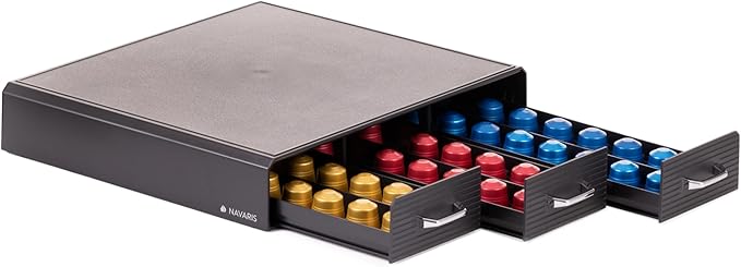 Navaris Coffee Pod Holder with 3 Drawers - 48 Capsule Storage Organizer Tray Counter Container - Compatible with K-Cup, Nespresso - 3 Drawer Design