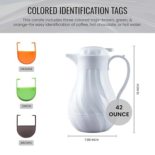 OCS Parts Set of 6 Easy Pour Thermal Coffee Carafes | 10-Inch Insulated Hot and Cold Beverage Pitcher Server for Coffee, Tea, Hot Chocolate and Water | 42-Ounce | White