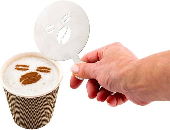 Restaurantware Coffee Art Stencil Pack of 1 Stainless Steel Cafe Bean Decorating Stencil for Latte Art, Reusable Tool With Built-In Handle, Dishwasher-Friendly Coffee Shop Accessory