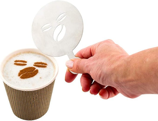 Restaurantware Coffee Art Stencil Pack of 1 Stainless Steel Cafe Bean Decorating Stencil for Latte Art, Reusable Tool With Built-In Handle, Dishwasher-Friendly Coffee Shop Accessory