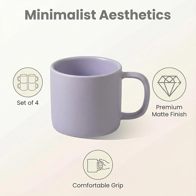 11 oz Coffee Mugs Set of 4,Ceramic Cups for Espresso,Cappuccino,Iced Coffee,Latte,Milk and Hot Tea,Dishwasher&Microwave Safe,for Men,Women and Engagement gift for couples,Matte Finish,Purple