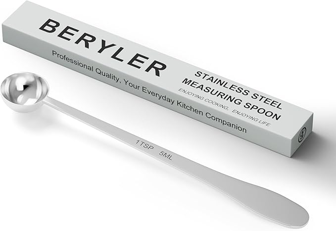 BERYLER 1PCS 1 Teaspoon(1tsp, 1/3tbsp, 5 ml) Single Measuring Spoon, Extra-long Handle Individual Measure Scoop, Stainless Steel Spoons Only