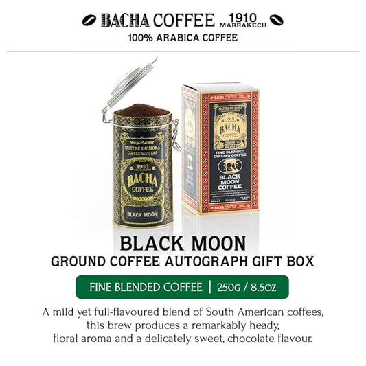 Bacha Coffee | Black Moon Fine Blended, Ground Beans, Medium Roast, 100% Arabica Specialty Coffee, 250g Autograph Collection, Gift Box