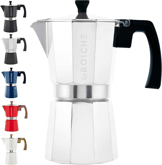 GROSCHE Milano Moka Pot | 9 Espresso Cup - 15.2 oz | Stovetop Espresso Percolator & Coffee Maker – Portable, Ideal for Home and Camping