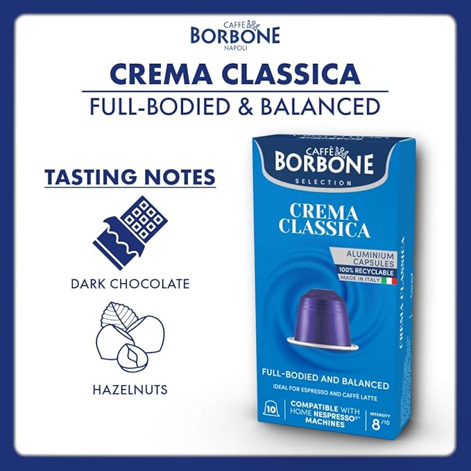 Caffè Borbone Crema Classica Aluminum Capsules Compatible with Nespresso Original Machines, Medium Roast, 50 Count