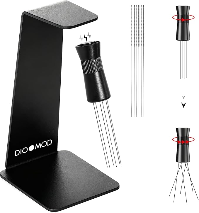 Espresso WDT Tool with Magnetic Stand, Adjustable Range Coffee Needle Stirrer, 304 Stainless Steel 6 Needles 0.4mm with 6 Extra Needles, Black