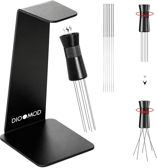 Espresso WDT Tool with Magnetic Stand, Adjustable Range Coffee Needle Stirrer, 304 Stainless Steel 6 Needles 0.4mm with 6 Extra Needles, Black