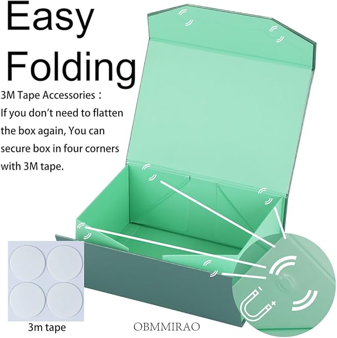 Upgrade 1PCS Green Gift Box 9.5x7x4 Inches, Sturdy Gift Box with Lid for Gift Packaging, Foldable Magnetic Closure Storage Boxes, Bridesmaid Proposal Box, Rectangle Collapsible Box