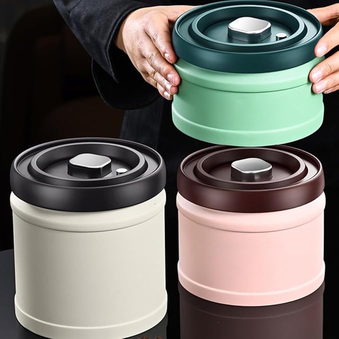 Cabilock Vacuum Seal Spice Canister and Lidded Beans Container 750Ml White Press-To-Close Food Storage Jar for Pantry Organization and Coffee Bean Storage