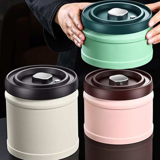 Vacuum Grain Jar 750Ml White Press-Seal Canister Food Storage Container Airtight Spice Jar for Kitchen Pantry Beans and Seasoning Storage