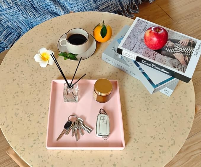 Small Square Tray (9 inch) 3 Pack, Durable Pink Tray for Desserts & Organization, Lightweight for Coffee, Drinks, Party, Seasoning, Perfume and Display.