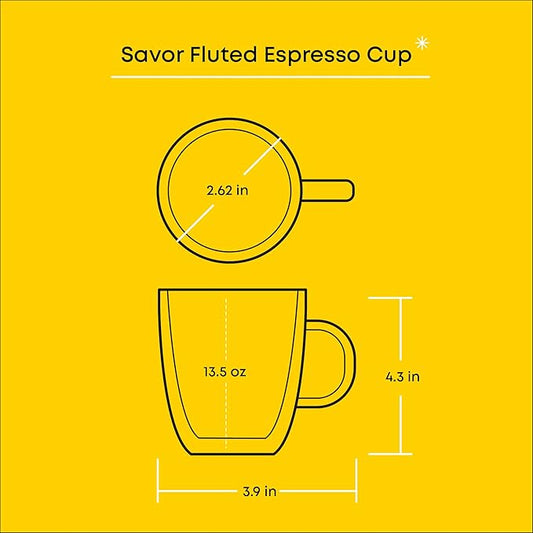 JoyJolt Fluted Glass Coffee Mugs, Double Wall 13.5oz Clear Glass Coffee Mug Set of 2. Latte Glasses, Glass Cappuccino Mugs, Ribbed Mugs