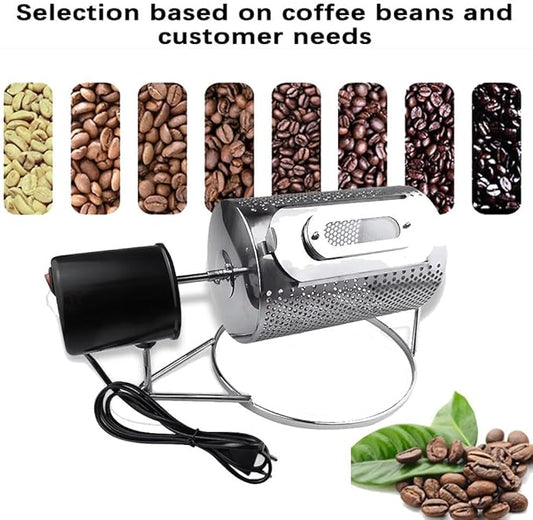 Coffee Roaster Machine for Home Use, Stainless Steel Roasting Machine with Visible Window and Stainless Steel Tray, Speed 30 Rum/Min, 250g Capacity for Grains Baking Nuts Beans