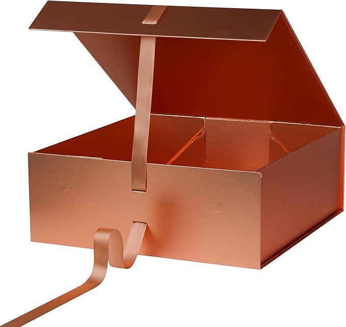 OEMVALATY Rose Gold Gift Box,16x16x6 Inches Gift Boxes with Lids for Presents with Magnetic Closure and Ribbon for Wedding,Storage,Birthday(3-Pack)