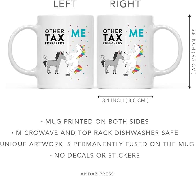 Andaz Press Funny Quirky 11oz. Ceramic Coffee Tea Mug Thank You Gift, Other Tax Preparers Me, Horse Unicorn, 1-Pack