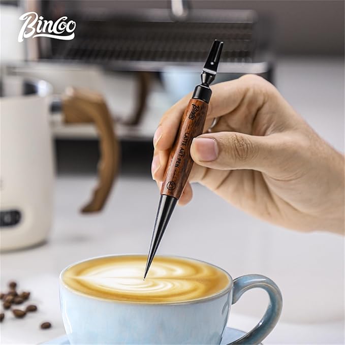 Bincoo Latte Art Pen for Coffee,Coffee Art Pen with Wood Handle,Espresso Coffee Latte Art Tools Accessories for Coffee Bar Barista (Black-(A))