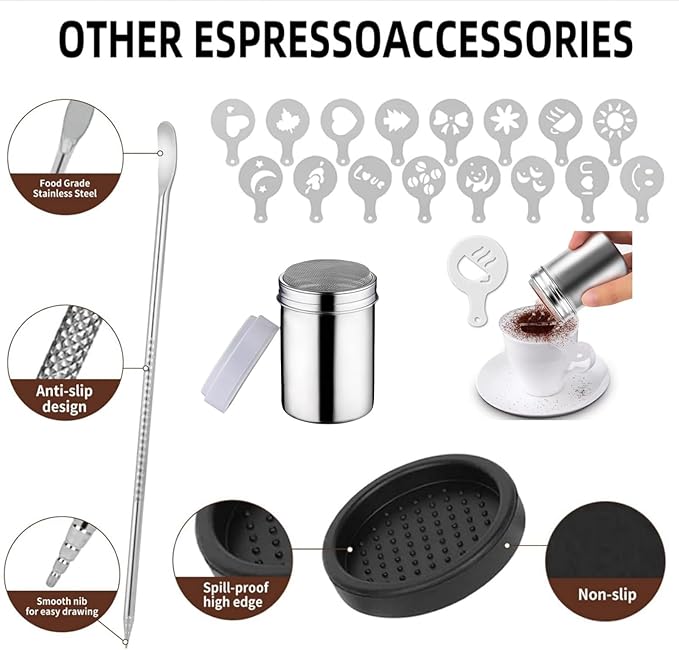 51mm Coffee Espresso Tamper Set - 25PCS Machine Accessories with Tamper, WDT Tool, Stirrer, Frothing Pitcher, Latte Art Pen, Coffee Stencils for Machine, Dosing Funnel, Sifter Sprinkler Powder
