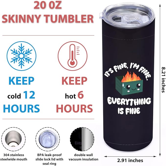 20 Oz Skinny Straight Tumbler, Funny Office Gifts, Office Gag Gifts, Insulated Tumbler Stainless Steel Tumblers, Coffee Cups with Lids Thermal Cups, Funny Coworker Gift for Women Men, Black
