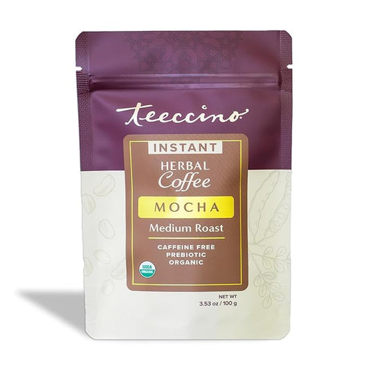 Teeccino Instant Organic Mocha Herbal Coffee– 33 servings – Instant Chicory Coffee Alternative with Lush Chocolate Slightly Sweetened by Dates That’s Prebiotic, Caffeine-Free & Acid Free - 3.53 ounces  