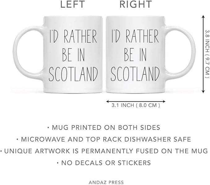 Andaz Press World Country Adventure 11oz. Coffee Mug Gift, I'd Rather Be in Scotland, 1-Pack, Summer Vacation Long Distance College Going Away Study Abroad Birthday Christmas Gifts