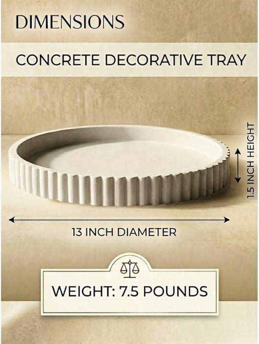 13-Inch Concrete Round Tray Home Decor for Coffee Table Decor - Round Coffee Table Tray - Circular Kitchen Island Trays - Decorative Trays- Gray