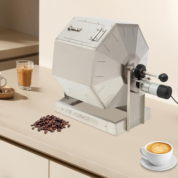 Coffee Bean Roaster with Speed Controller, 14.5L Gas Burner Drum Type Coffee Roaster Machine, Stainless Steel Automatic Rotary Roasting Machine for Commercial and Home Use