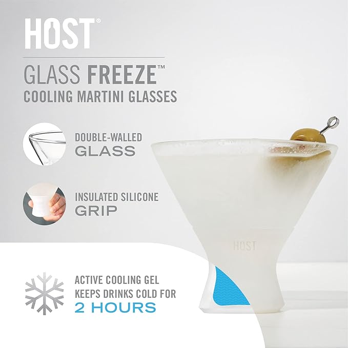 Host Stemless Martini Glasses, Cocktail Glasses, Double Walled Insulated Drinking Glass, Frozen Cups to Keep Your Drinks Cold, Set of 2