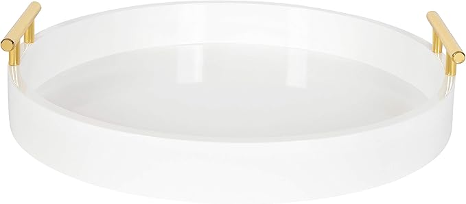 Kate and Laurel Lipton Modern Round Tray, 18" Diameter, White and Gold, Decorative Accent Tray for Storage and Display