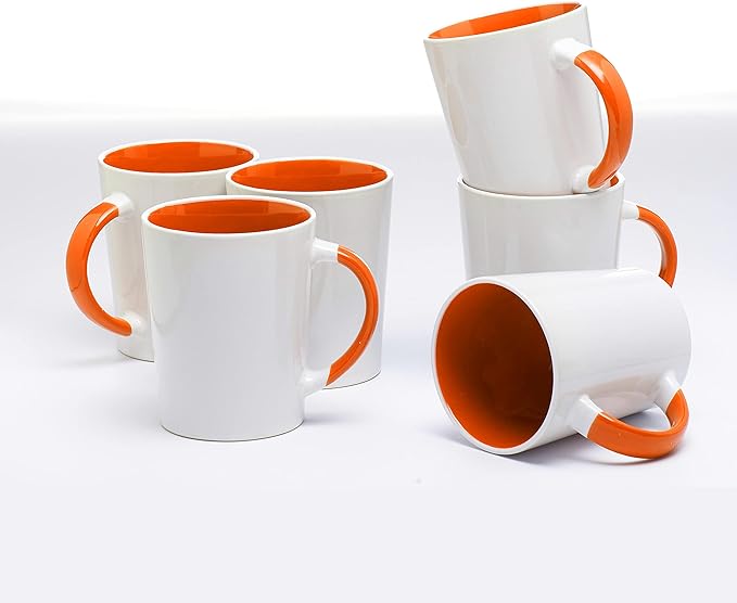 DISCOUNT PROMOS Ceramic Latte Coffee Mugs by Albany 13 oz. Set of 10, Bulk Pack - Perfect for Coffee, Tea, Espresso, Hot Cocoa, Other Beverages - Orange