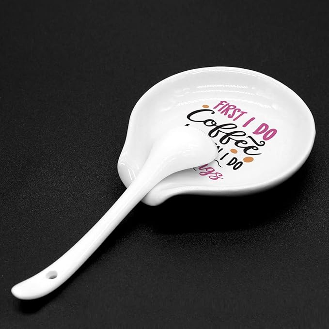 Funny Coffee Coffee Spoon Holder-Color Ceramic Cafe Spoon Rest-Cafe Shop Station Accessories-First I Do Coffee Then I Do The Things Sign