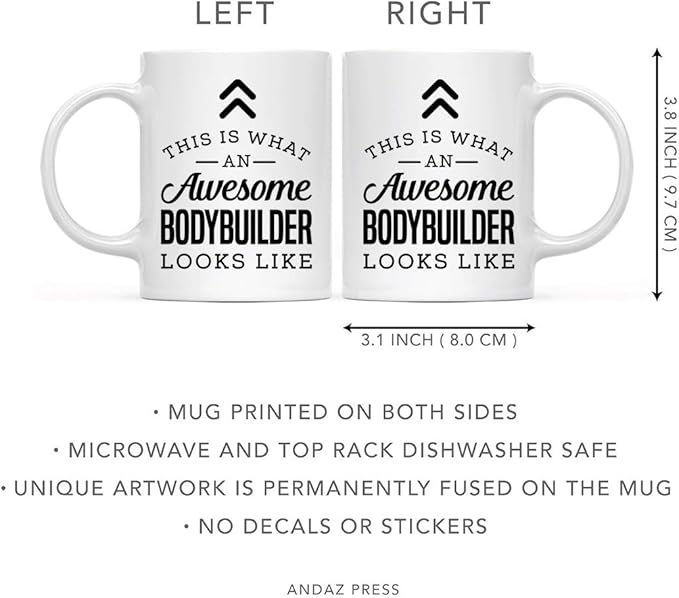 Andaz Press 11oz. Ceramic Coffee Tea Mug Thank You Gift, This is What an Awesome Bodybuilder Looks Like, 1-Pack, Birthday Christmas Gift Ideas Coworker Him Her, Includes Gift Box