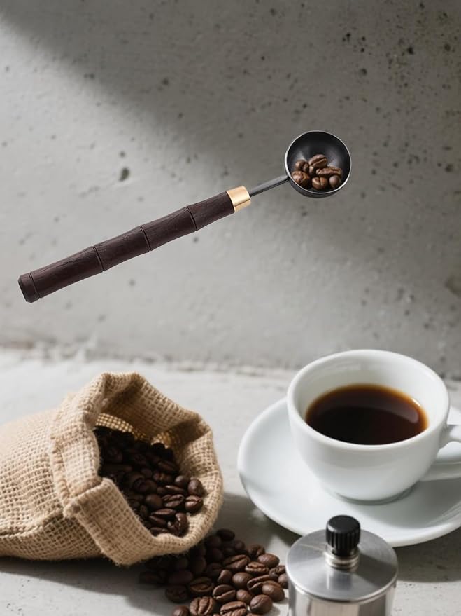 Ebony Wood Handle Coffee Spoon – Exquisite and Portable Stainless Steel Spoon with Long-Handled for Coffee (Gunmetal, 5g Capacity)