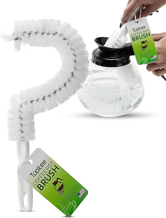 Tupkee Coffee Pot Cleaning Brush – Non Scratching, Long Lasting Bristles, Curved Coffee Decanter Cleaning Brush - Great for Offices and Restaurants