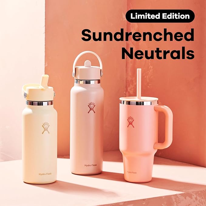 Hydro Flask Travel Tumbler with Handle, Lid and Straw - Insulated Stainless Steel in 40 Oz Sunglow