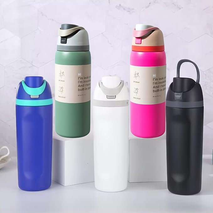 DUTHINGS Insulated Stainless Steel Water Bottle with Straw, 32 oz, Reusable Sports and Travel Bottle for School, Kids, and Outdoors - Leakproof and BPA-Free (FUCHSIA/32)