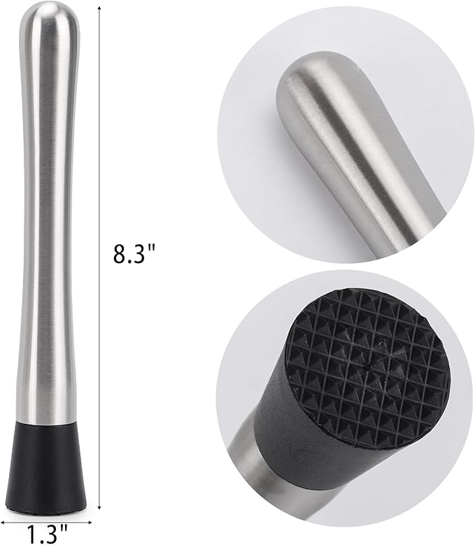4 Pack Muddlers for Cocktail 304 Stainless Steel Fruit Crusher 8.3" Long Ice Crusher for Bar Party and Home
